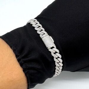 925 Silver, 4.8CTW Moissanite Arc Miami Cuban Bracelet